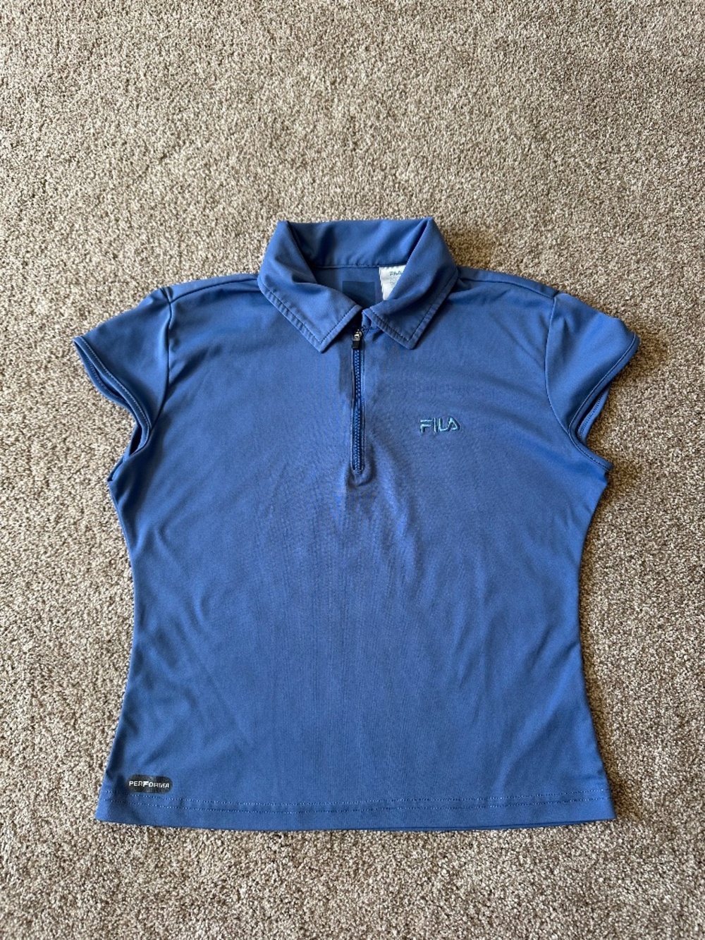 FILA Y2K Blue Quarter Zip Cap Sleeve Polo Top Women's M Tennis Golf Sporty